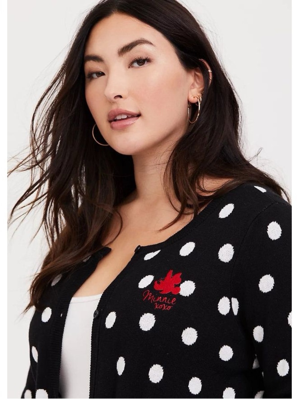 Disney Minnie XOXO Women’s Plus Sz 3x Knit Cardigan Black White Polka Cardigan